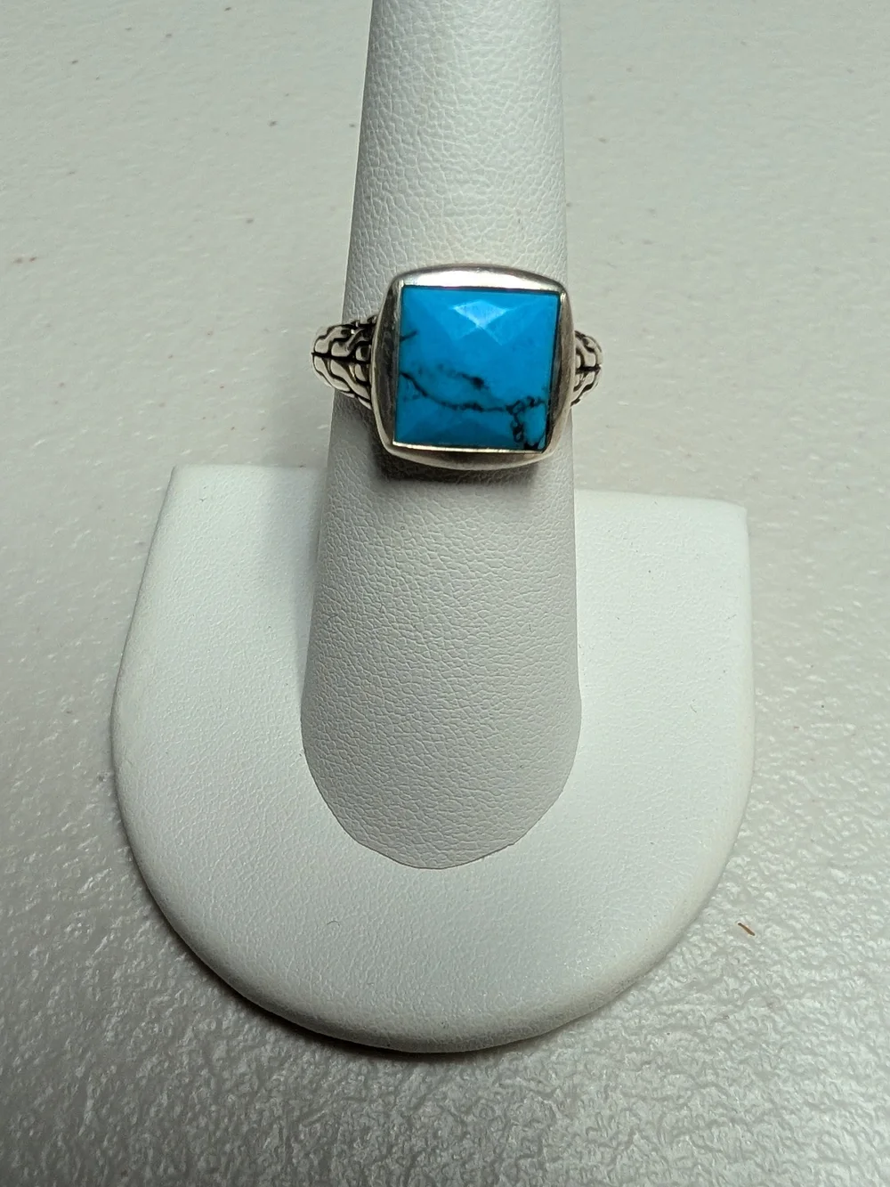John Hardy Silver Ring with Square Turquoise Stone